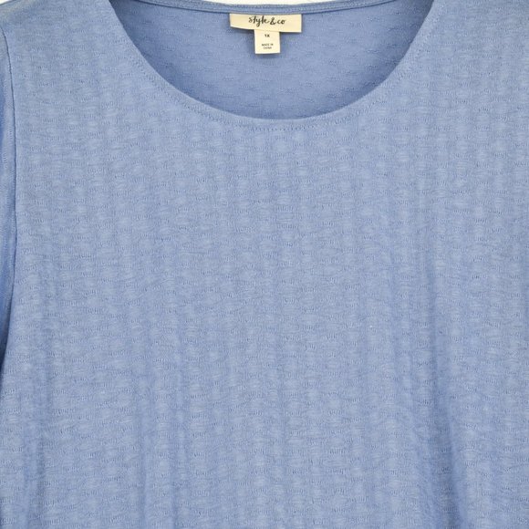 Style & Co Womens Top Plus Size 0X 2X Blue Sheer Flutter Short Sleeve Scoop Neck - Picture 3 of 5